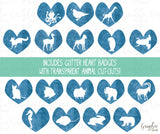 Animal Clipart + Photoshop Brushes - Glitter Blue Valentine + Glitter Heart Badges - Personal and One Commercial Use