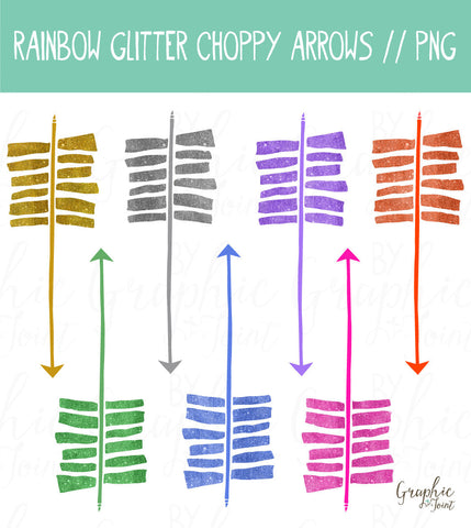 Arrow Clipart + Photoshop Brushes - Rainbow Glitter Choppy Arrow Designs / Personal and One Commercial Use