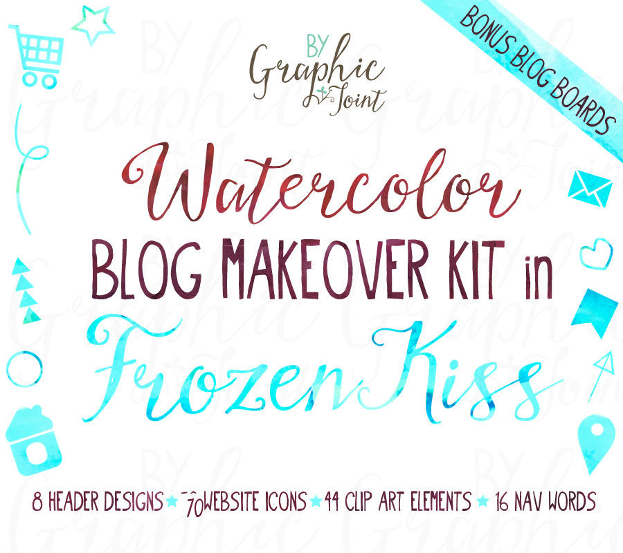 Watercolor Web Graphics Kit - Frozen Kiss - Blog Icons, Clipart & Banners