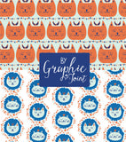 Mosaic Cats + Mice - 10 Seamless Patterns - Digital Paper Pack - Orange Yarn, Blue Bows - Blog Background