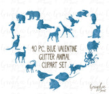 Animal Clipart + Photoshop Brushes - Glitter Blue Valentine + Glitter Heart Badges - Personal and One Commercial Use