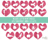 Animal Clipart + Photoshop Brushes - Glitter Pink Valentine + Glitter Heart Badges - Personal and One Commercial Use