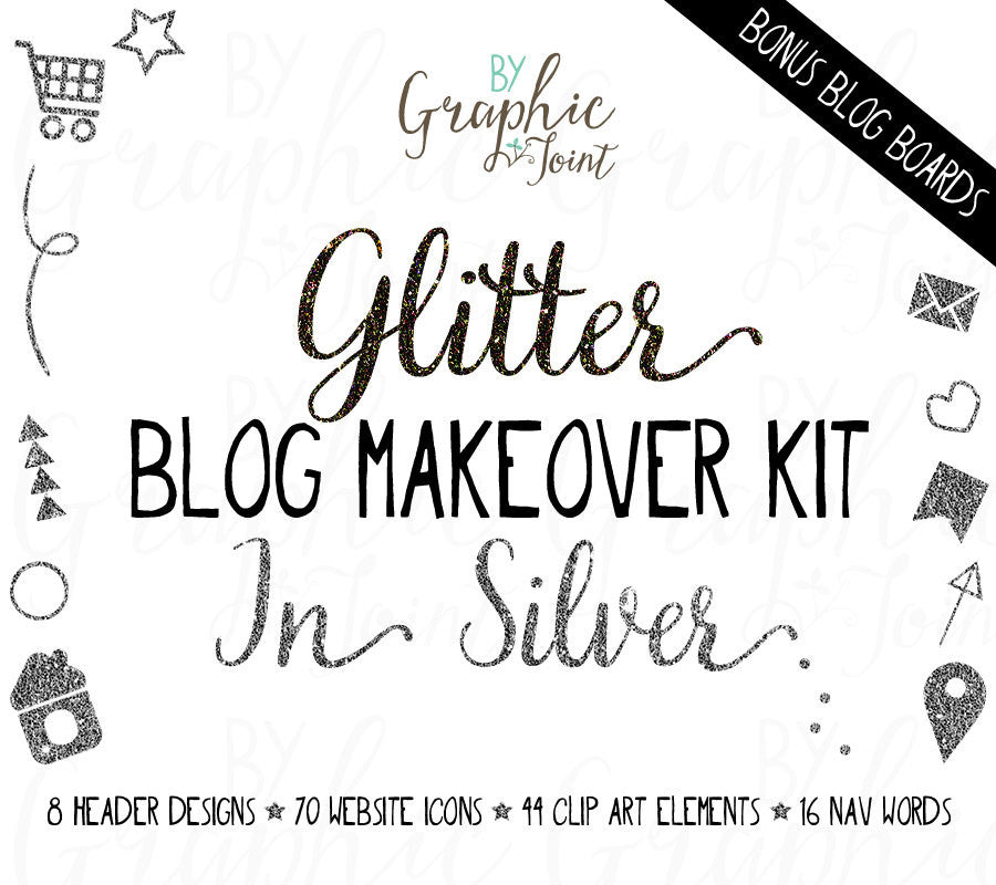 Glitter Web Graphics Kit - In Silver - Blog Icons, Clipart & Banners