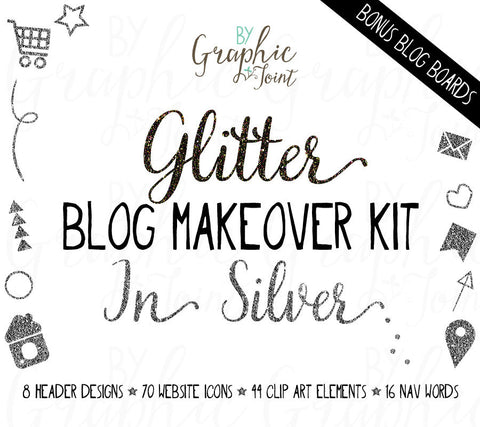 Glitter Web Graphics Kit - In Silver - Blog Icons, Clipart & Banners