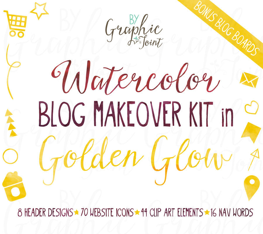 Watercolor Web Graphics Kit - Golden Glow - Blog Icons, Clipart & Banners