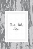 Mock Up Template - Art Print Mockup - Gray Wood Background / Wallpaper w/ Hanging Frame