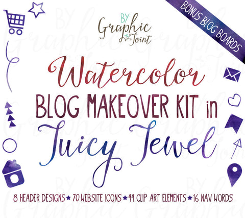 Watercolor Web Graphics Kit - Juicy Jewel - Blog Icons, Clipart & Banners