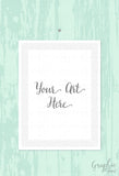 Mock Up Template - Art Print Mockup - Mint Green Wood Background / Wallpaper w/ Hanging Frame