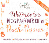 Watercolor Web Graphics Kit - Peach Passion - Blog Icons, Clipart & Banners