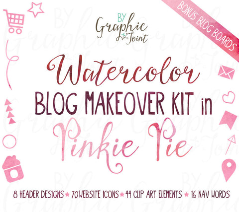 Watercolor Web Graphics Kit - Pinkie Pie - Blog Icons, Clipart & Banners