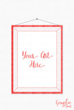 Mock Up Template - Red Glitter Frame - Art Print Mockup w/ Hanging Frame