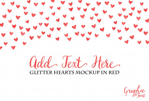 Mock Up Template - Red Glitter Hearts - Marketing Promotional Design Materials