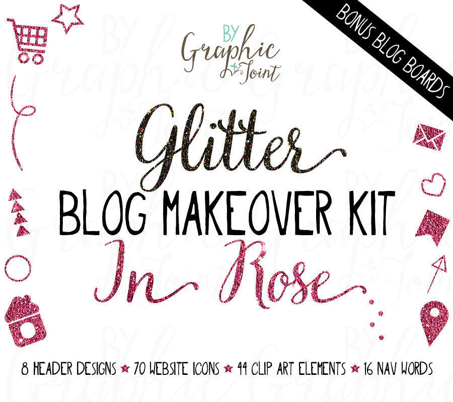 Glitter Web Graphics Kit - In Rose - Blog Icons, Clipart & Banners