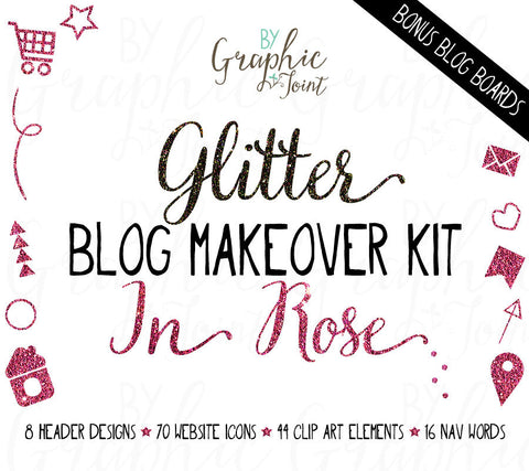 Glitter Web Graphics Kit - In Rose - Blog Icons, Clipart & Banners