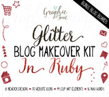 Glitter Web Graphics Kit - In Ruby - Blog Icons, Clipart & Banners