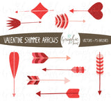 Vector Graphics - Valentine's Day Shimmer Arrows Clipart + Photoshop Brushes + Bonus Card Template