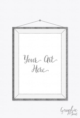 Mock Up Template - Silver Glitter Frame - Art Print Mockup w/ Hanging Frame