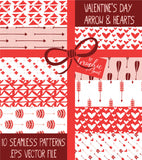 10 Seamless Patterns - Valentine's Day Arrows + Hearts - Digital Paper Pack in Pink, Red, Burgundy