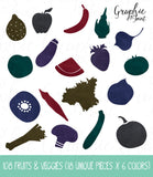 Chalkboard Fruit + Veggie Clipart - Designer Graphics Kit - 426 pcs. + Photoshop Brushes - Personal & One Commercial Use