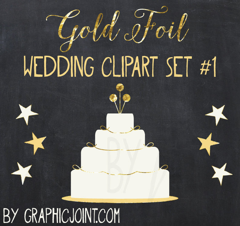 Wedding Clipart + Photoshop Brushes - Hand-Drawn Graphics - White, Peach + Gold Foil - Personal & One Commercial Use