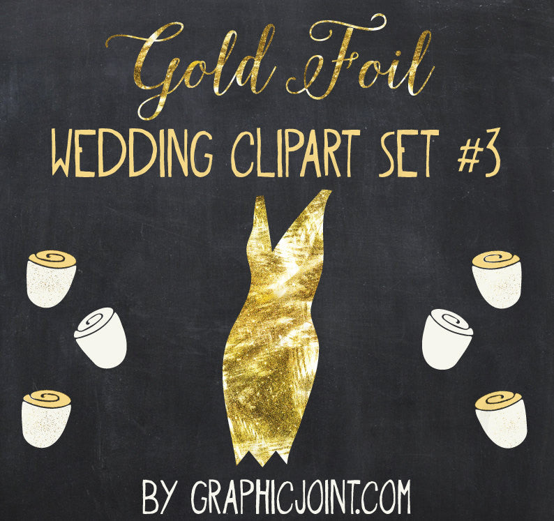 Wedding Clipart 3 + Photoshop Brushes - Hand-Drawn Graphics - White, Peach + Gold Foil - Personal & One Commercial Use