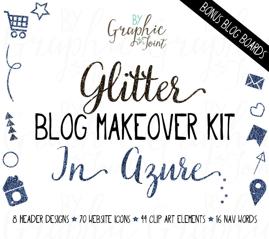 Glitter Web Graphics Kit - In Azure - Blog Icons, Clipart & Banners