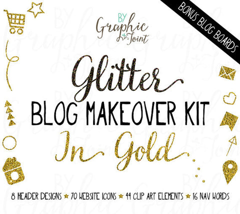 Glitter Web Graphics Kit - In Gold - Blog Icons, Clipart & Banners