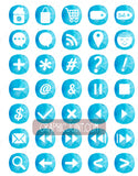 Watercolor Web Icons - Set of 70 Web / Blog / Social Graphics / Clipart / Icons - In Blue Skies