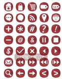 Watercolor Web Icons - Set of 70 Web / Blog / Social Graphics / Clipart / Icons - In Rusty Red