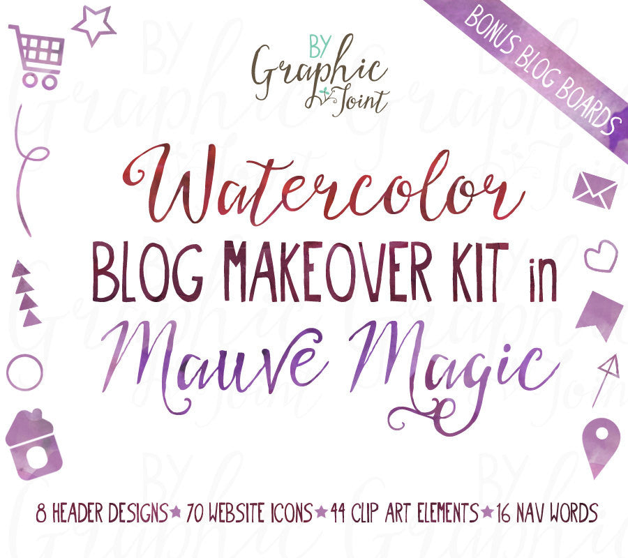 Watercolor Web Graphics Kit - Mauve Magic - Blog Icons, Clipart & Banners