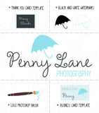 Umbrella Logo / Hand Drawn / Photography Logo + Watermarks B&W + Photoshop Brush + Biz and Thank You Card Designs