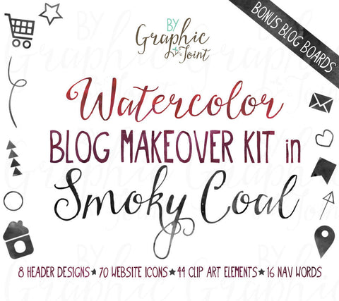 Watercolor Web Graphics Kit - Smoky Coal - Blog Icons, Clipart & Banners