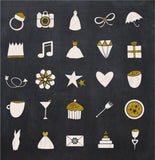 Wedding Website Icons - Set of 50 Hand-Drawn Web Graphics / Clipart - In White & Gold Glitter