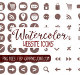 Watercolor Web Icons - Set of 70 Web / Blog / Social Graphics / Clipart / Icons - In Cocoa Powder