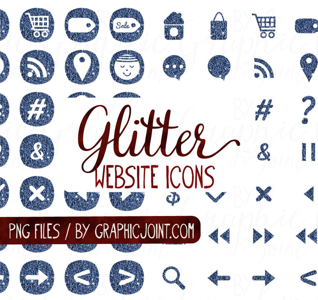 Glitter Web Icons - Set of 70 Web / Blog / Social Graphics / Clipart / Icons - In Azure