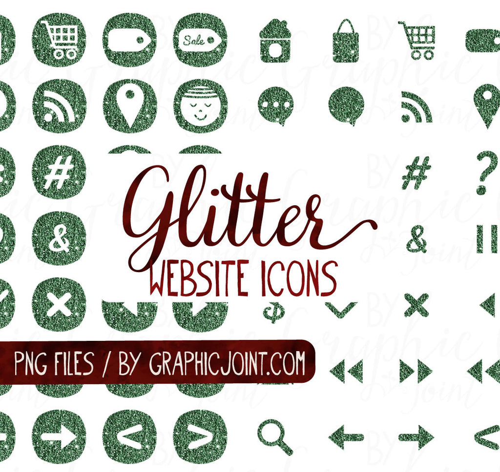 Glitter Web Icons - Set of 70 Web / Blog / Social Graphics / Clipart / Icons - In Grass