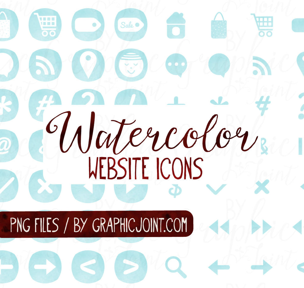 Watercolor Web Icons - Set of 70 Web / Blog / Social Graphics / Clipart / Icons - In Ocean Water