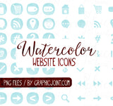 Watercolor Web Icons - Set of 70 Web / Blog / Social Graphics / Clipart / Icons - In Ocean Water