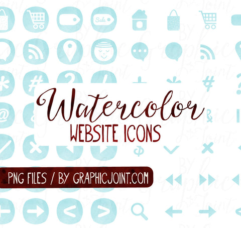 Watercolor Web Icons - Set of 70 Web / Blog / Social Graphics / Clipart / Icons - In Ocean Water