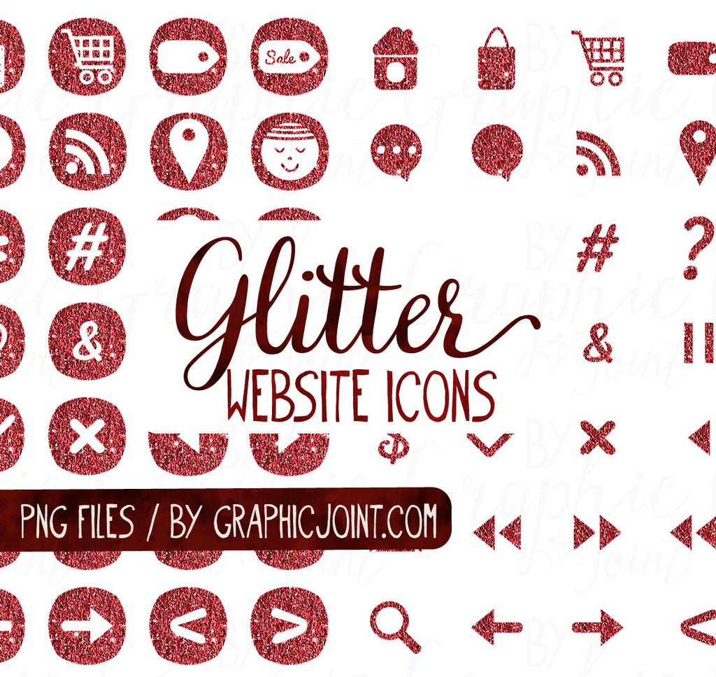 Glitter Web Icons - Set of 70 Web / Blog / Social Graphics / Clipart / Icons - In Ruby