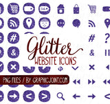 Glitter Web Icons - Set of 70 Web / Blog / Social Graphics / Clipart / Icons - In Violet