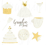 Wedding Clipart + Photoshop Brushes - Hand-Drawn Graphics - White, Peach + Gold Foil - Personal & One Commercial Use