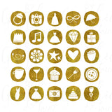 Wedding Website Icons - Set of 50 Hand-Drawn Web Graphics / Clipart - In White & Gold Glitter