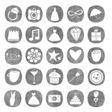 Wedding Website Icons - Set of 50 Hand-Drawn Web Graphics / Clipart - In White & Silver Glitter